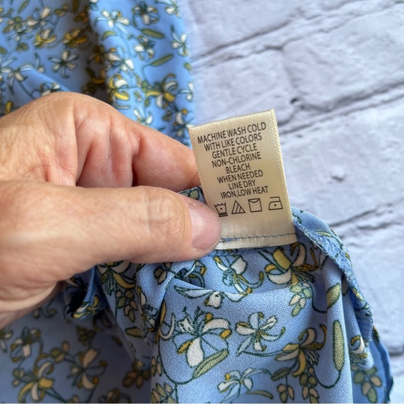Max Studio 2X Top NWT NEW Micro Floral Top Blue Blouse Loose Cottagecore Peasant - Picture 4 of 12